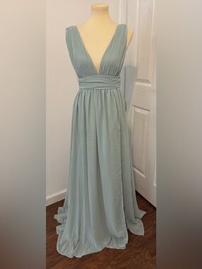 Lulus Heavenly Hues Sage Brush Maxi Dress Bridesmaid Dance NWT Small *SPOT*